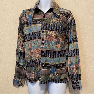 Monzini VTG 70’s Funky 420 Vibes Psychedelic Dagger Collar Button Down